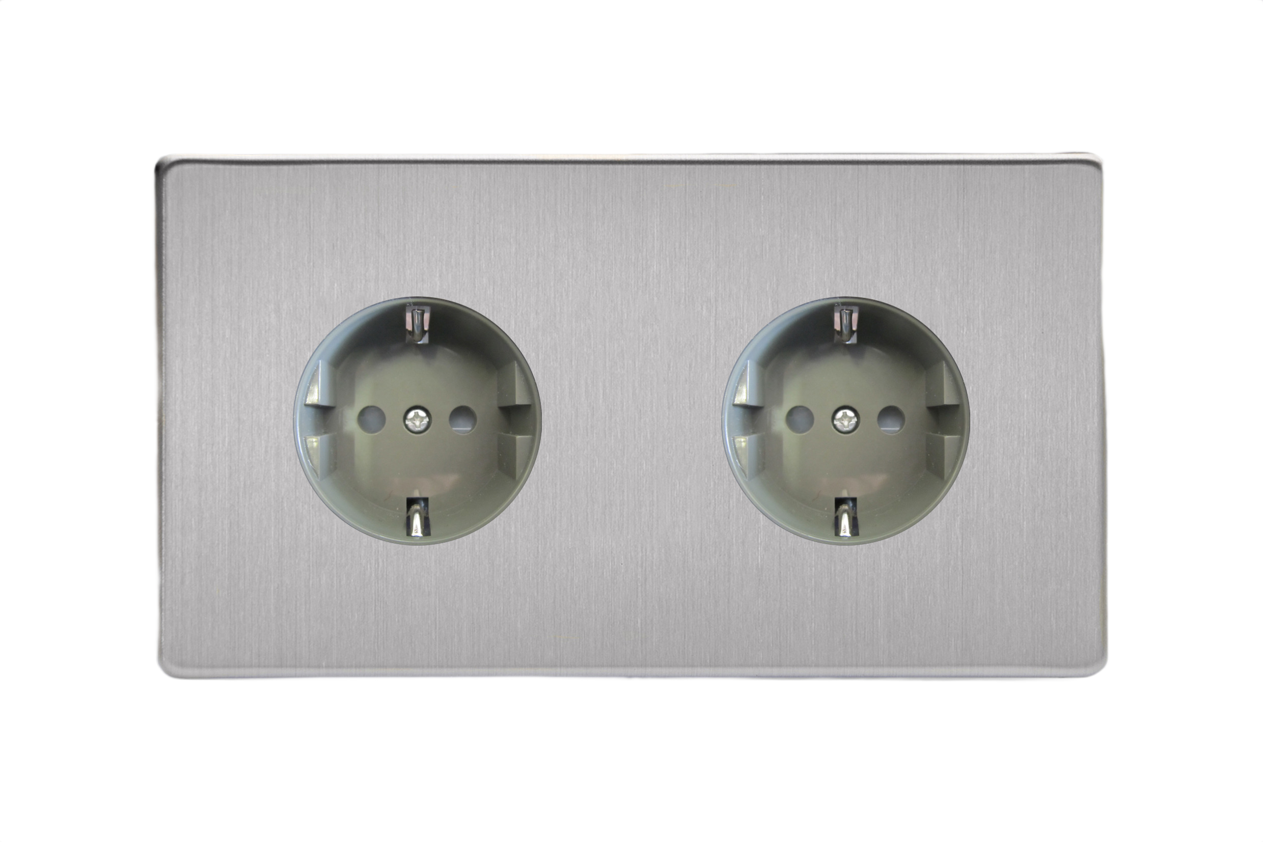 Dupla süllyesztett Schuko dugaszoló aljzat - szálcsiszolt acél - Image 2