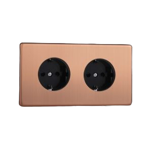 Dupla süllyesztett Schuko dugaszoló aljzat - szálcsiszolt vörösréz - Image 2
